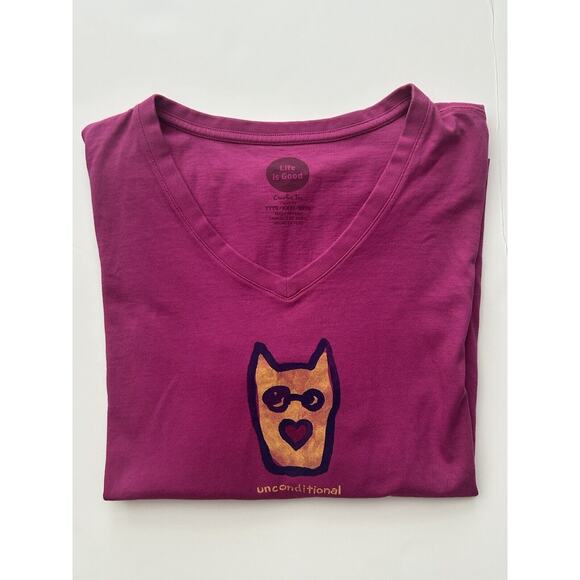 Life is Good Purple V neck Long Sleeve Crusher Tee Unconditional Dog XXXL 3XL - Picture 7 of 8